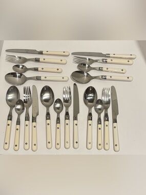 IKEA Stainless Flatware Set Made in Japan Ivory Rivet Handles 20 Pc Vintage